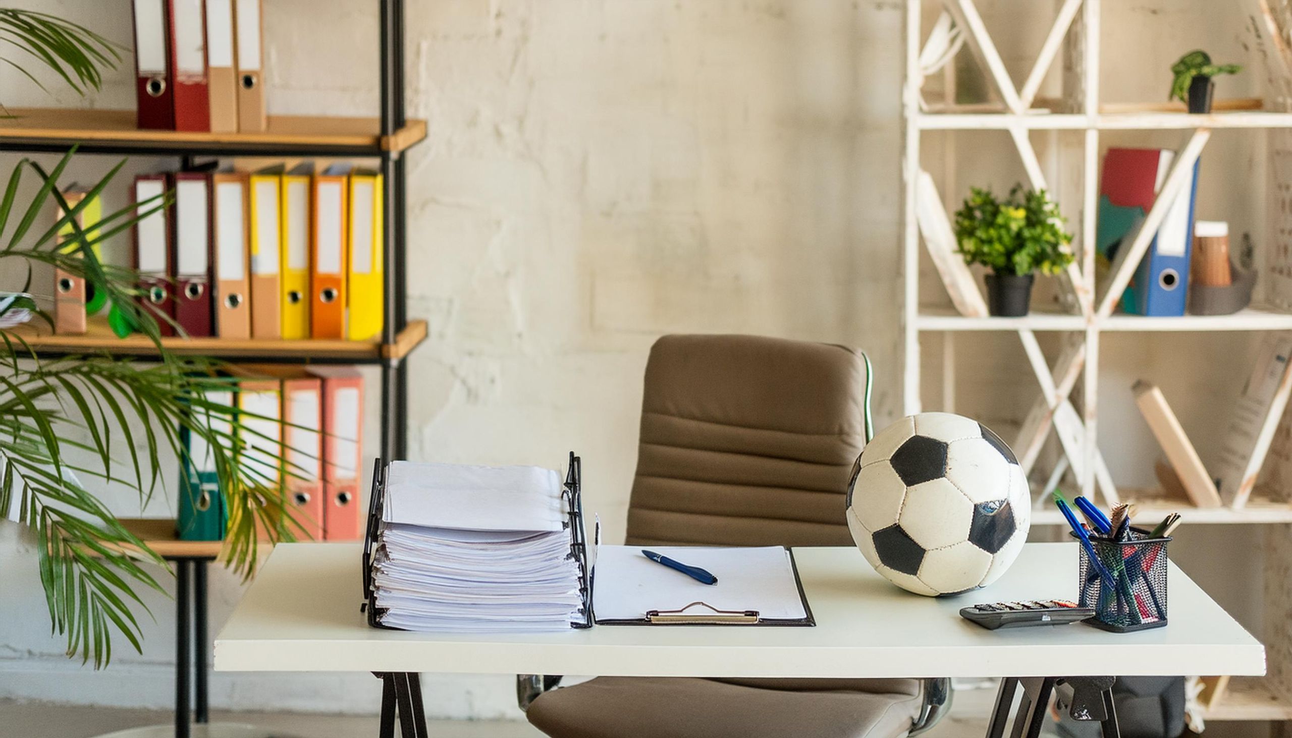 ufficio studio vincitorio con pallone da calcio